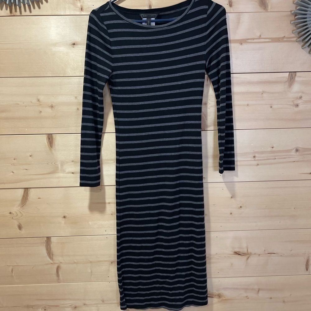 BCBGMAXAZRIA black and gray striped dress